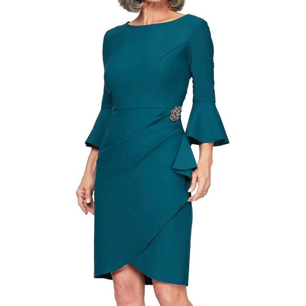 Alex Evenings Embellished Ruched Sheath Cocktail Dress size 14